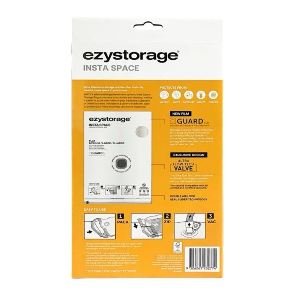 Ezystorage Insta Space Flat Vacuum Storage Bags 5 Pack Assorted Sizes M L XL‎